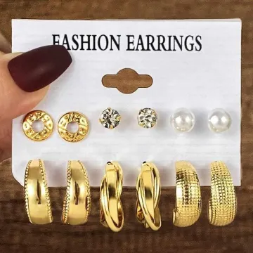 Shiny Pearl Circle Earrings Set